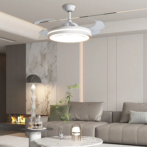 White Metal Remote Control Ceiling Fan With Light