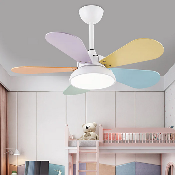 Macaron Colorful Round Ceiling Fan With LED Light