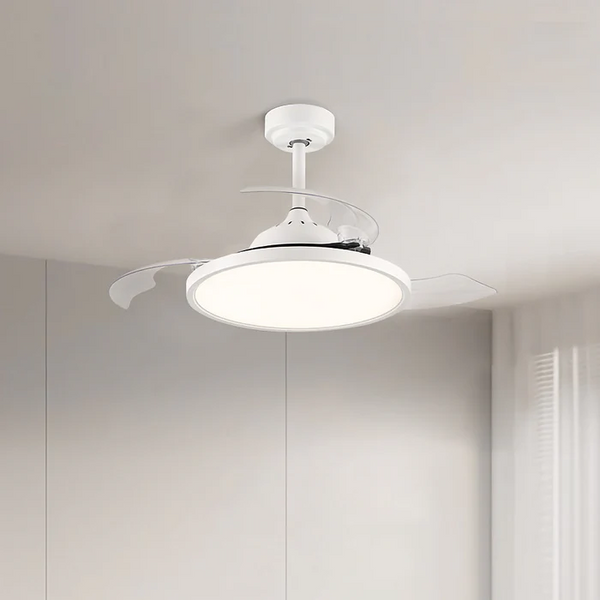 White Simple Flush Ceiling Fan With LED Lights