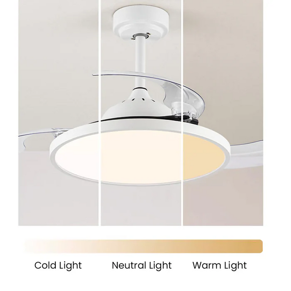 White Simple Flush Ceiling Fan With LED Lights