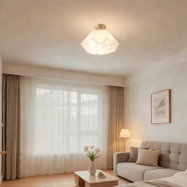 Modern White Flower Semi Flush Mount Ceiling Lamp