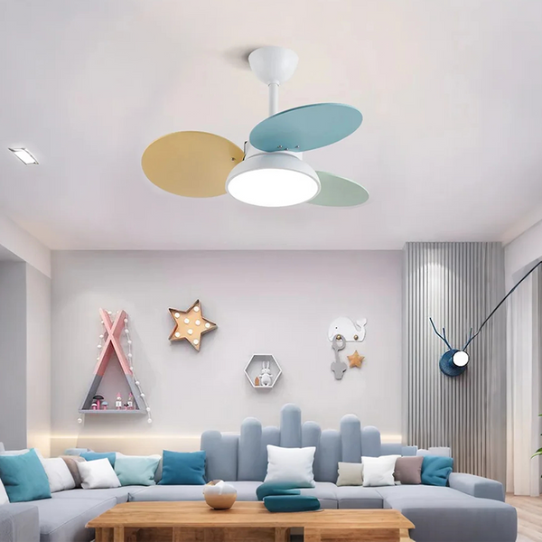 Macaron Colorful Round Ceiling Fan With LED Light