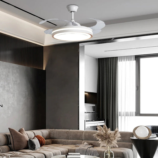 White Metal Remote Control Ceiling Fan With Light