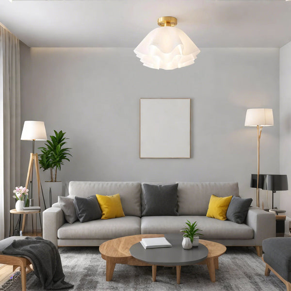 Modern White Flower Semi Flush Mount Ceiling Lamp