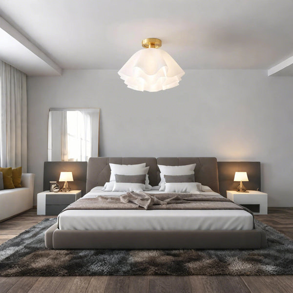 Modern White Flower Semi Flush Mount Ceiling Lamp