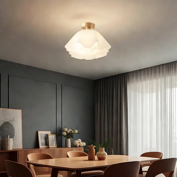 Modern White Flower Semi Flush Mount Ceiling Lamp