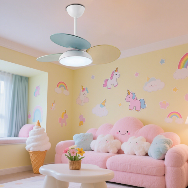 Macaron Colorful Round Ceiling Fan With LED Light