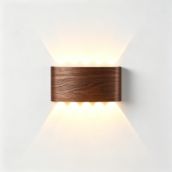 Modern Waterproof LED Outdoor Wall Light – Wood Grain Up Down Wall Sconce for Porch, Hallway & Exterior Wall